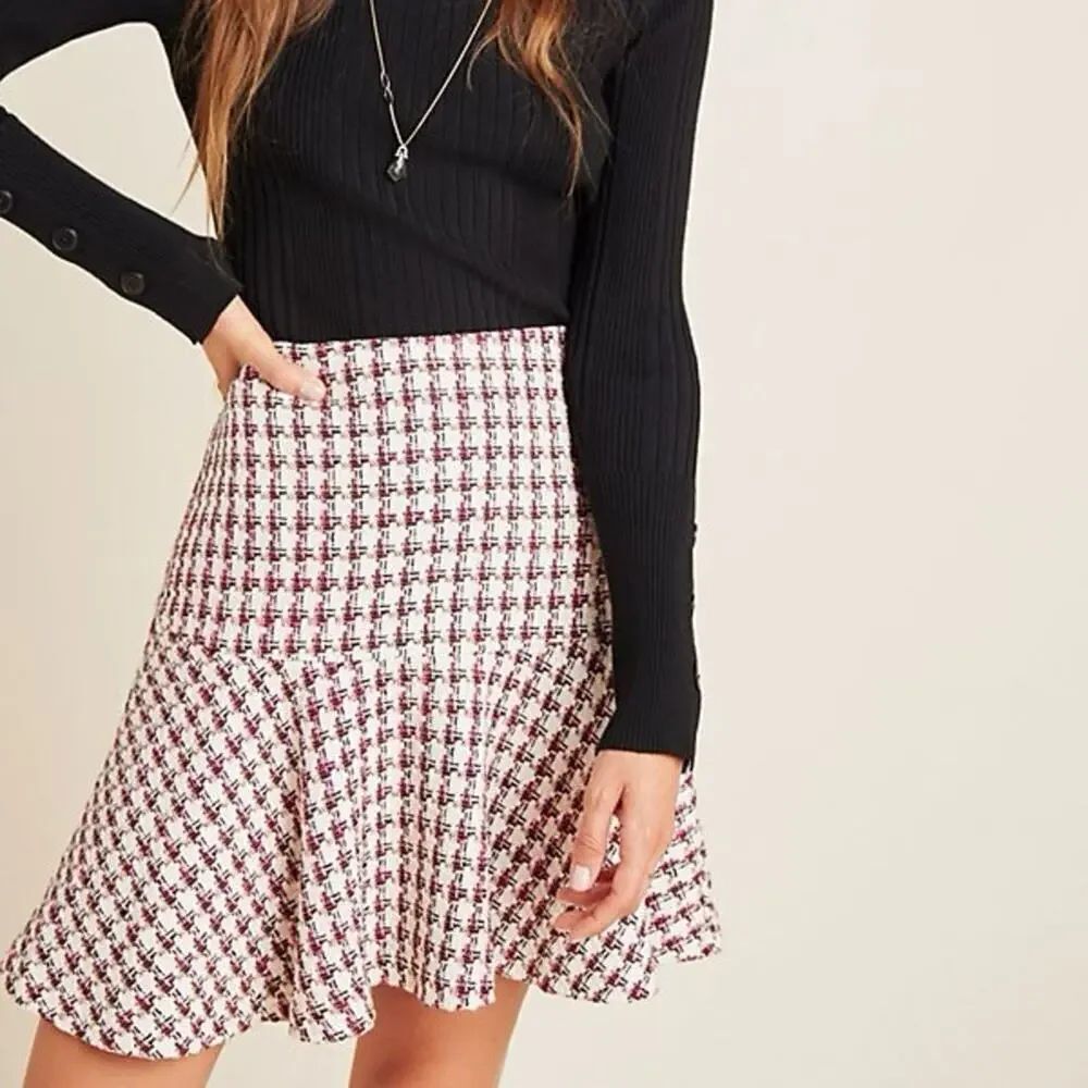NWT Anthropologie Maeve Bobbie Plaid Flounced Mini Skirt Size 2 Tweed